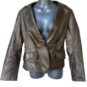 Vintage Worthington Leather Blazer Metallic Gold Bronze Jacket Womens Size Small